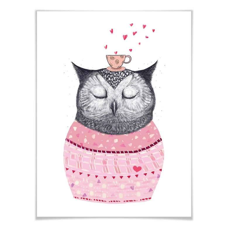 Póster Korenkova - Búho amante del café 