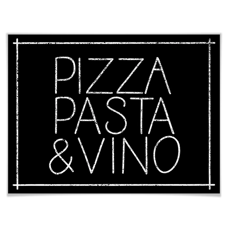 Poster Pizza Pasta & Vino svart 