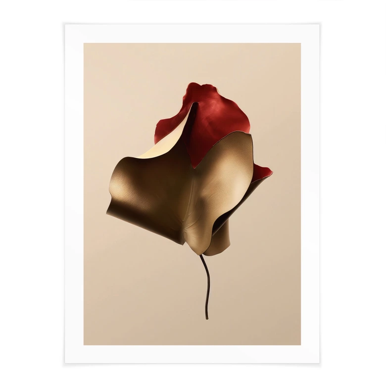 Poster Elegantes Blatt in Gold und Rot - Alma 
