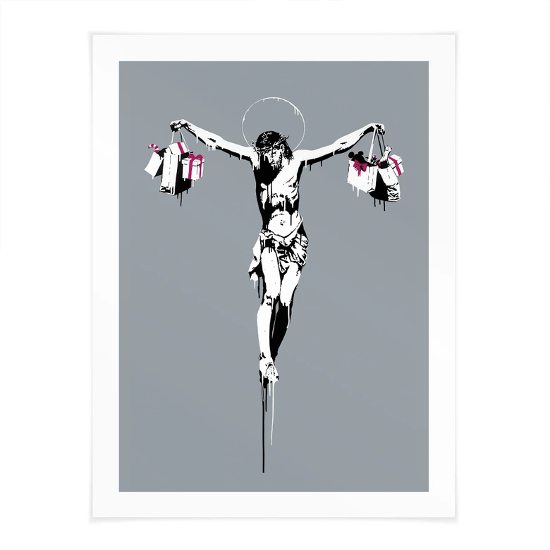 Poster Banksy - Jesus Christus mit Einkaufstüten 