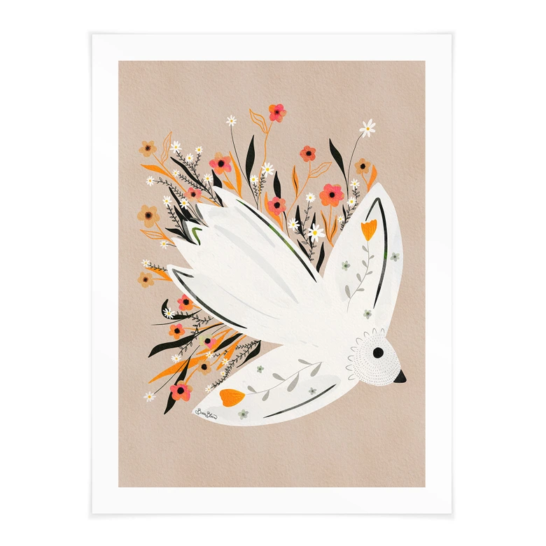 Poster Colombe de la paix avec petites fleurs - Bloom 
