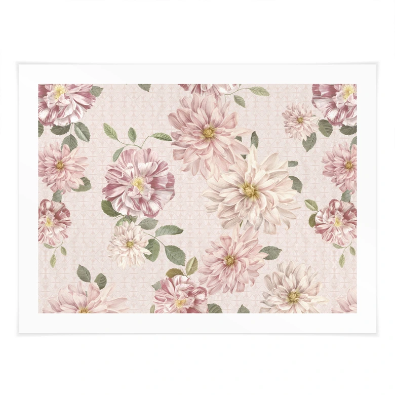 Poster med blommor - Dahlior Shabby Chic Rosa - Bloomery Decor 