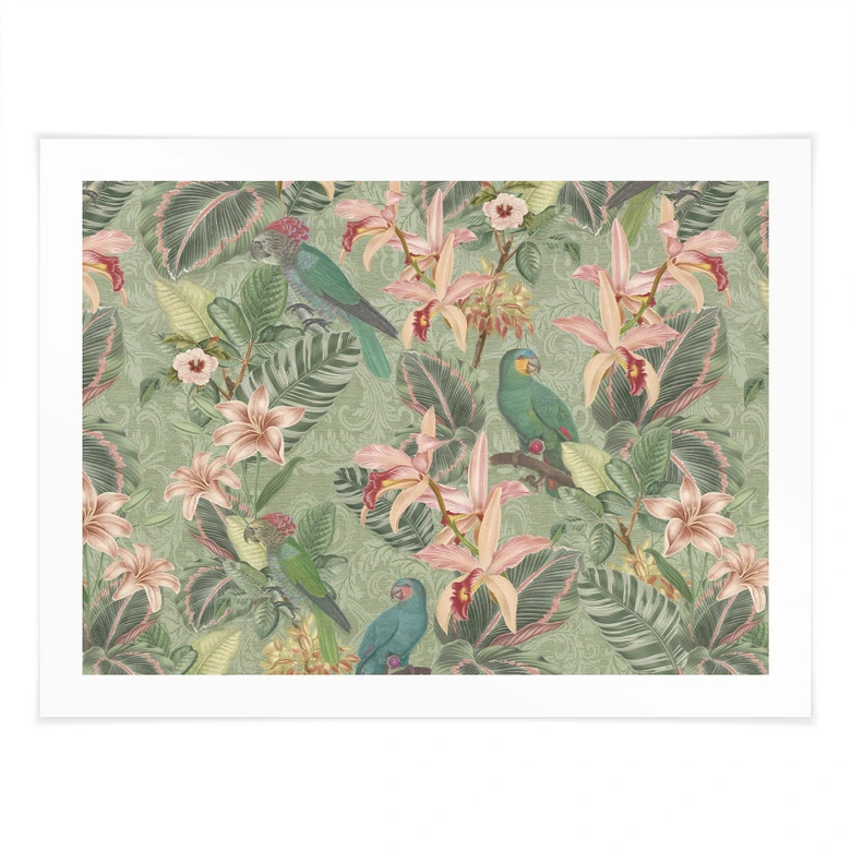Poster Dschungel mit Papageien Grün - Bloomery Decor 