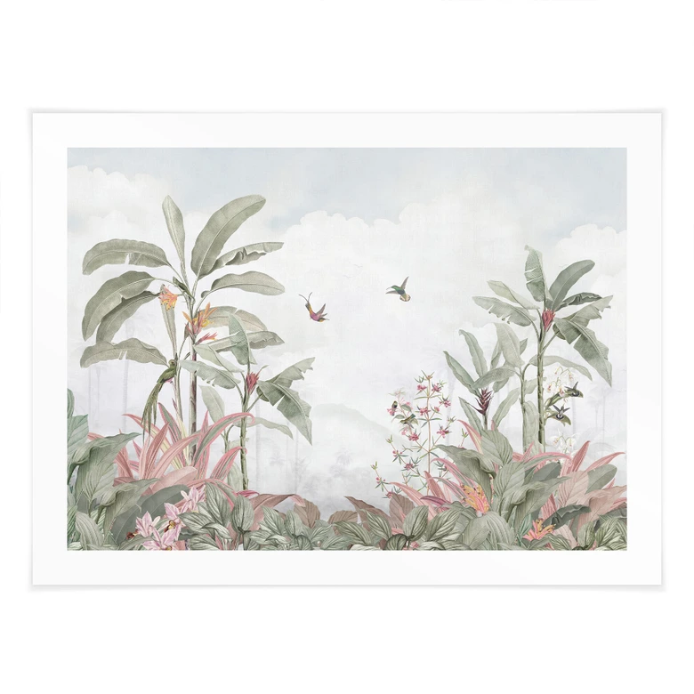 Plakat Tropikalna sielanka z kolibrem niebieski - Bloomery Decor 