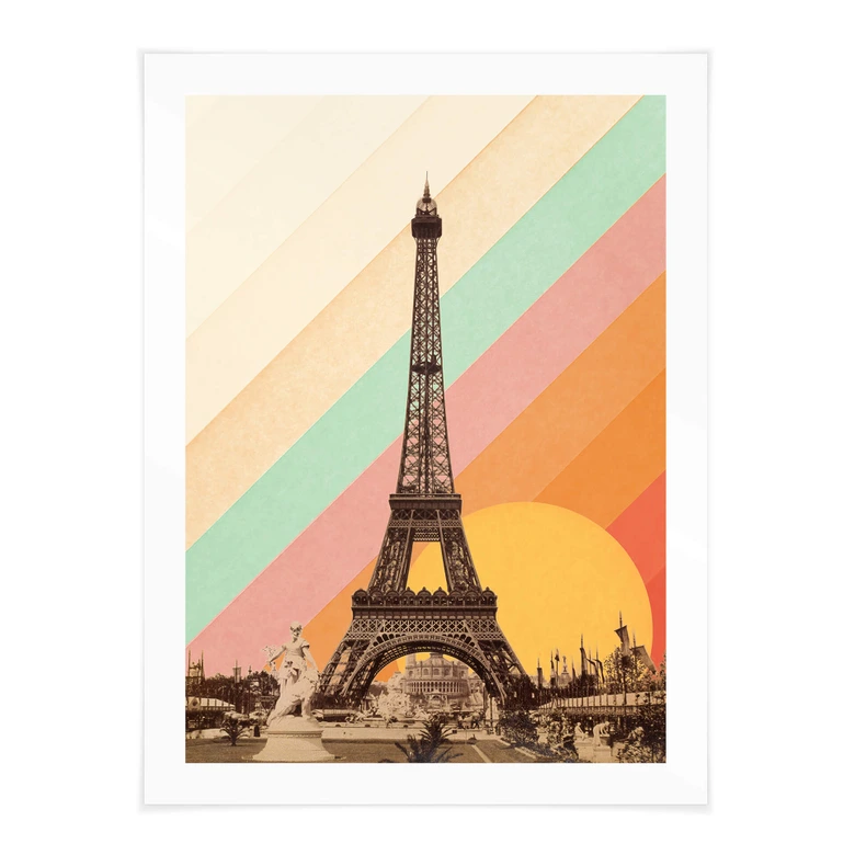 Poster Bodart - Retro Eiffelturm mit Regenbogen 