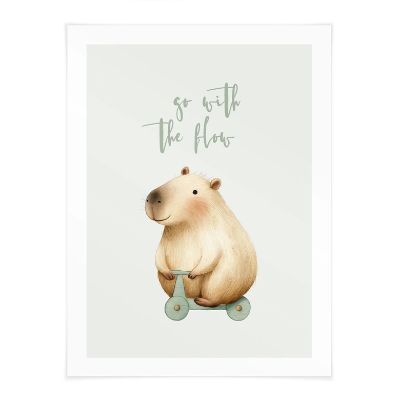Kinderposter Capybara auf Roller - Flow Spruch 