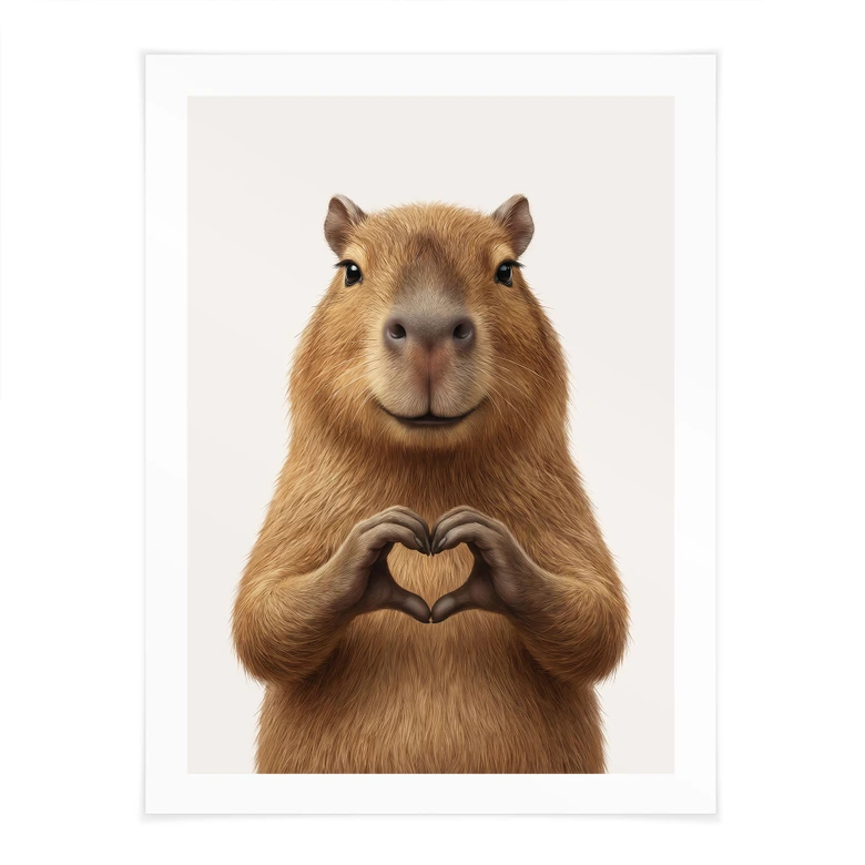 Poster Capybara med hjärthand 