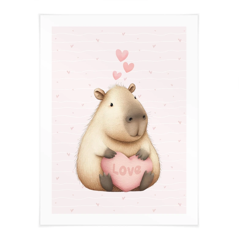 Capybara barnaffisch med kärlekshjärta 