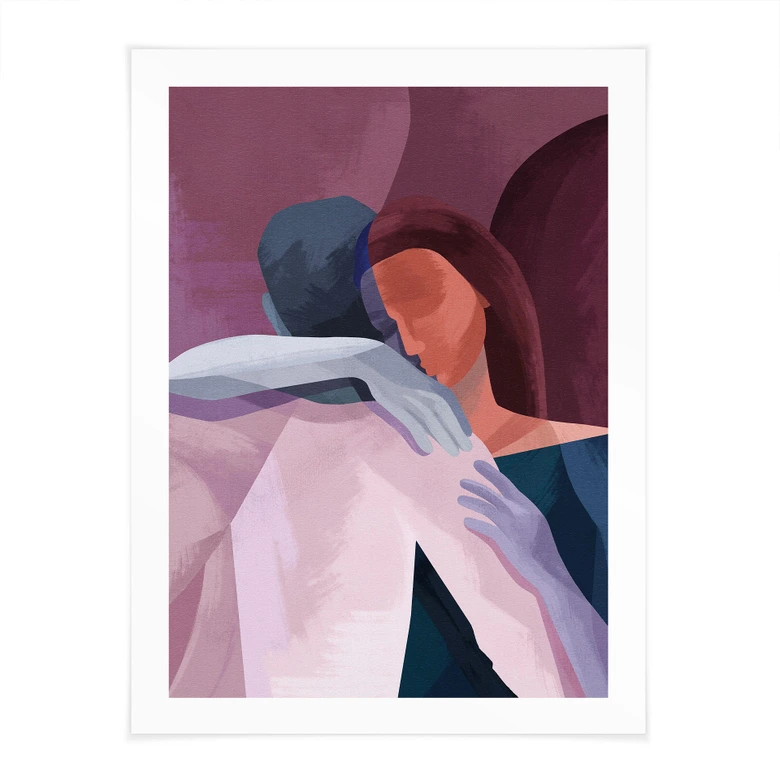 Poster Liebe - Abstrakte Umarmung Liebespaar - Goed Blauw 