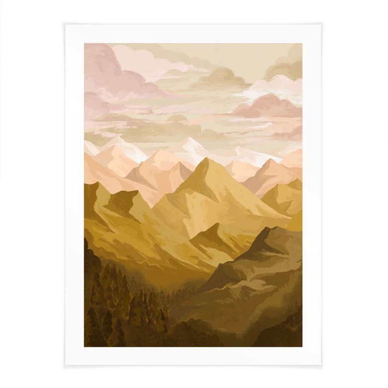 Poster Goldene Berge im Sonnenuntergang - Goed Blauw 