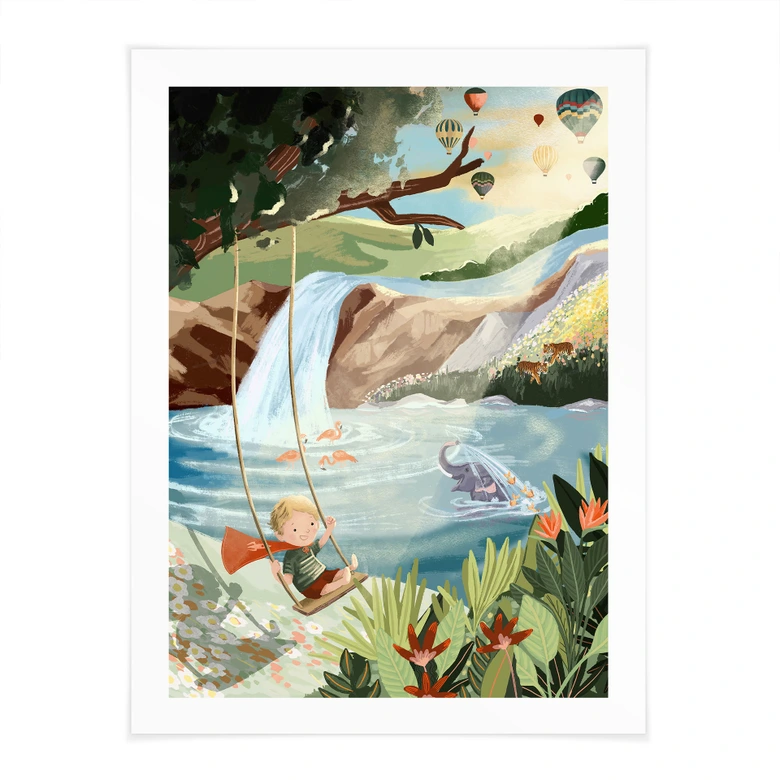 Poster Balançoires dans l'oasis de la nature - Goed Blauw 
