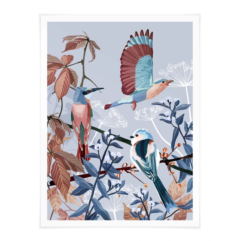 Poster Goed Blauw - Vögel im Winter 