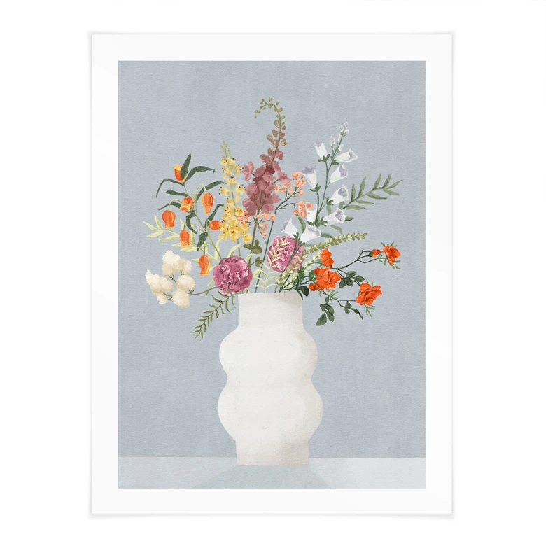 Póster de flores Delicado ramo sobre azul pastel - Goed Blauw 