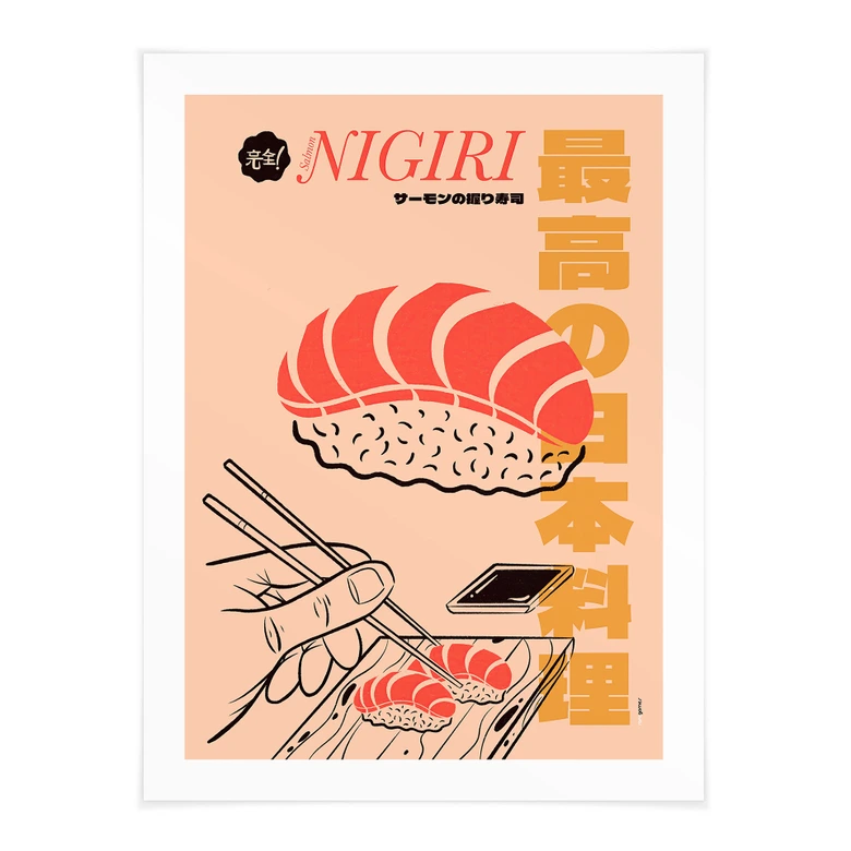 Poster Japanskt kök Vintage - Sushi Lax - Gomes 