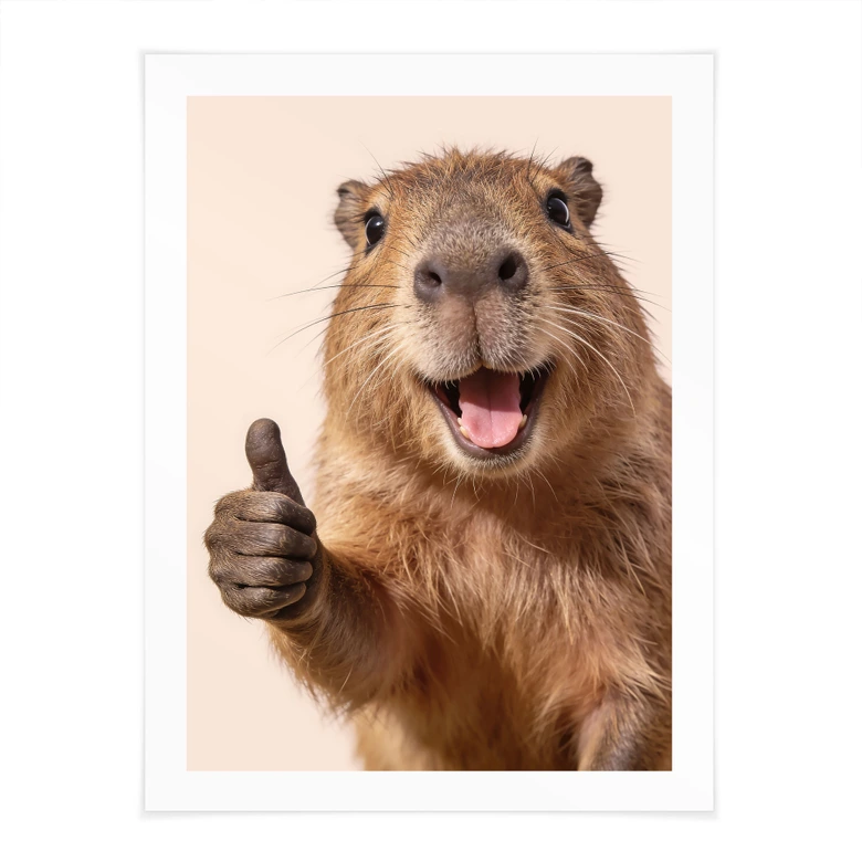 Happy Capybara poster med tummen upp 