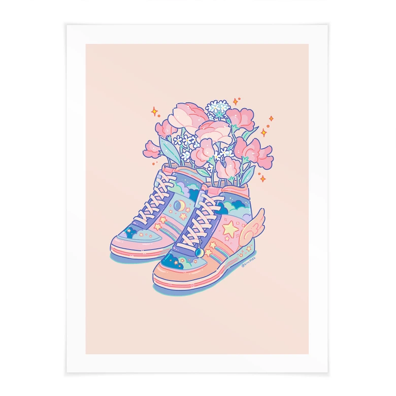 Poster Pastell Sneaker mit Blumen Kawaii - Hashimoto 