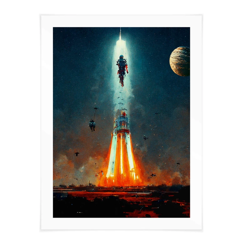 Poster Heine - Ab ins All - Raketenstart - Astro Cruise 