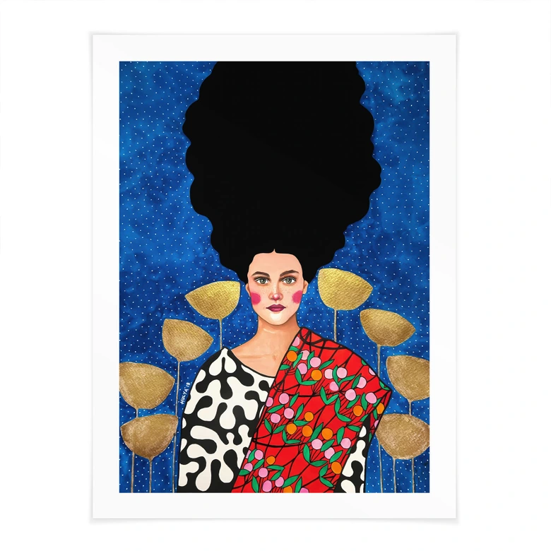 Poster vrouw in het veld met gouden bladeren - Hülya 