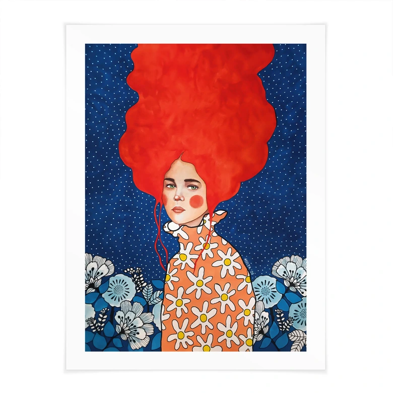 Poster Frau mit rotem Haar und Blüten - Hülya 