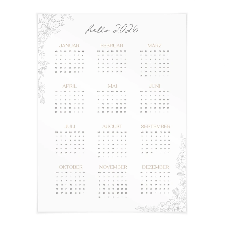 Poster Jahreskalender Hello 2026 
