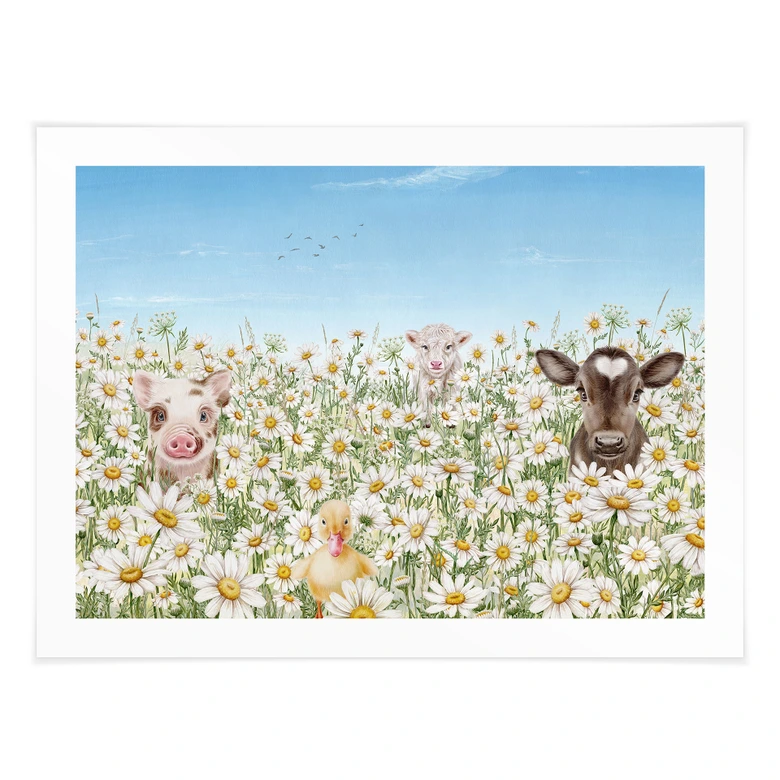 Kinderposter Bauernhoftiere auf der Blumenwiese - Kikki Belle 