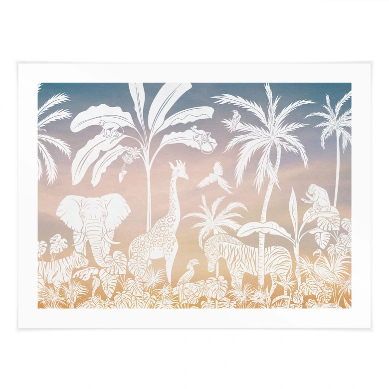 Póster Selva paradisíaca con animales salvajes - Ombre - Kikki Belle 