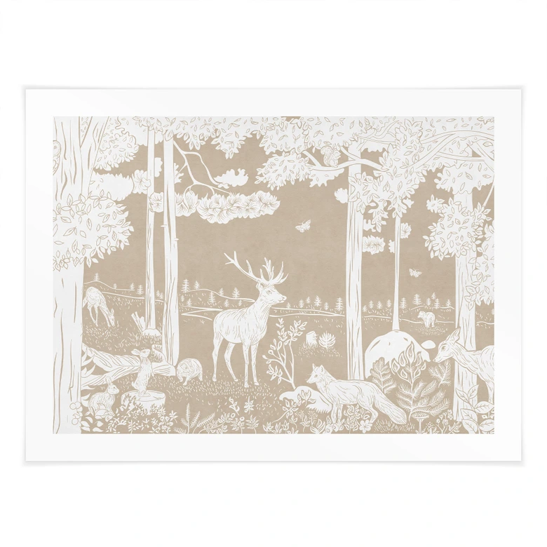 Poster Herbstlicher Wald mit Hirschen und Füchsen - Braun - Kikki Belle 