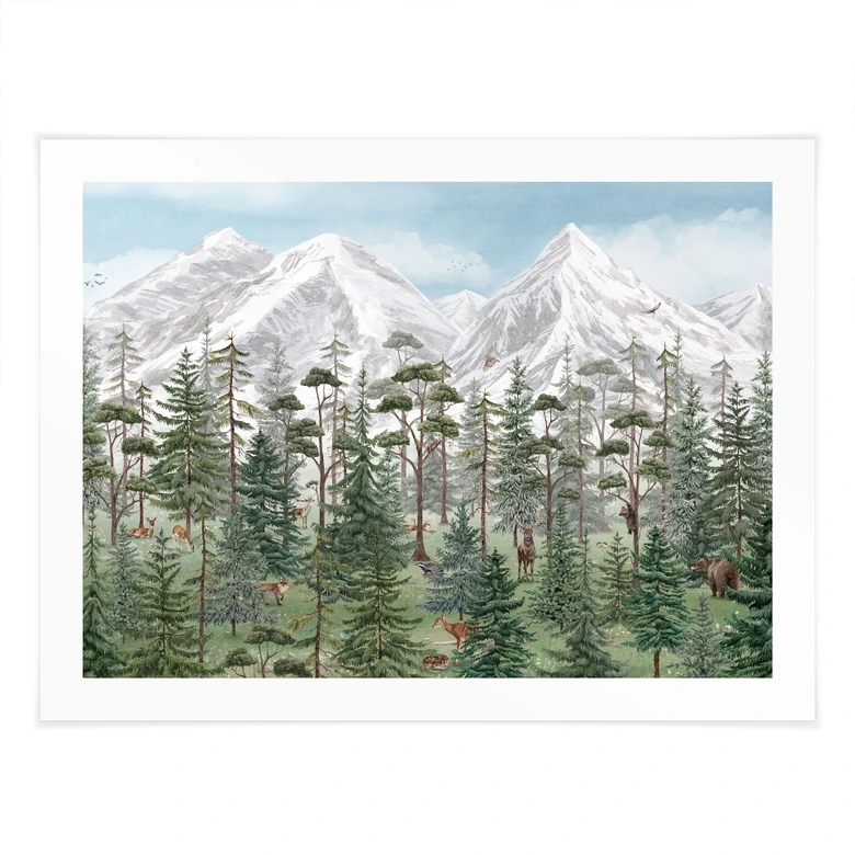 Poster Waldtiere im grünen Alpenwald | Naturmotiv für das Kinderzimmer - Kikki Belle 