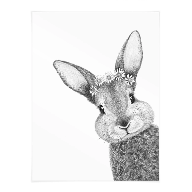 Póster Lindo conejito con flores de manzanilla - Korenkova 