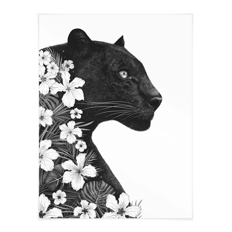 Póster Pantera negra con flores blancas - Korenkova 