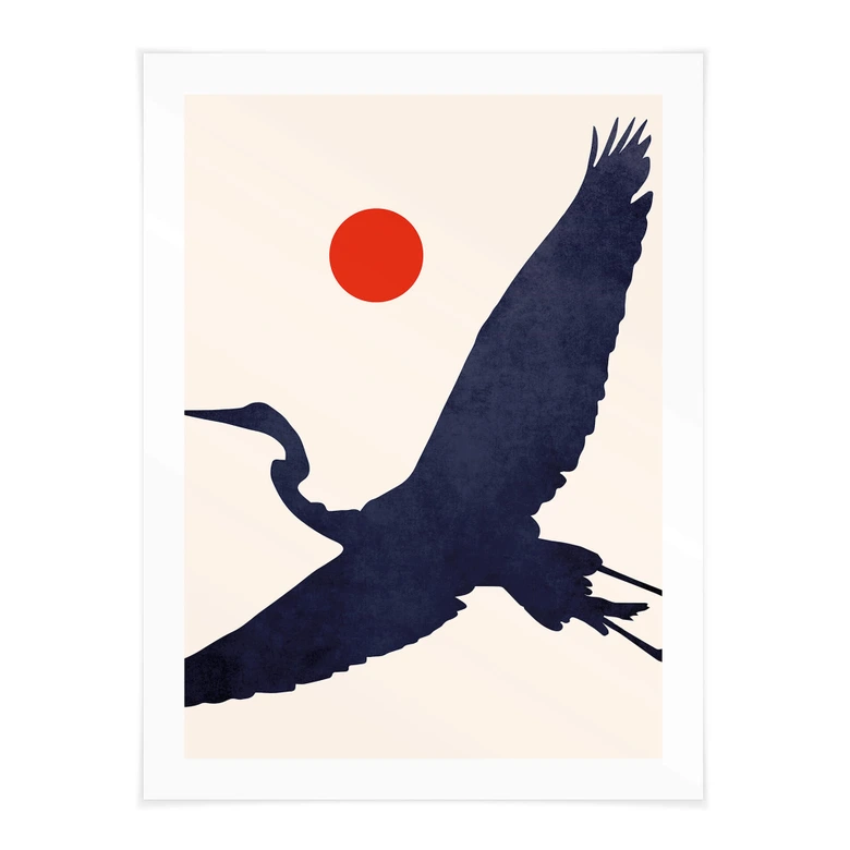 Poster Kubistika - Kranich mit roter Sonne 