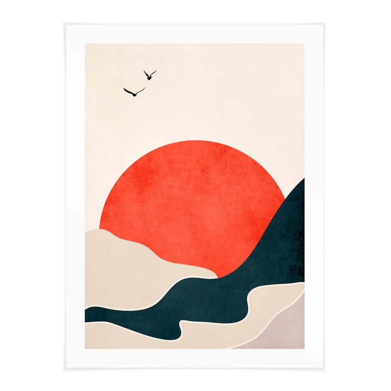 Poster Sonnenaufgang in der Landschaft mit Tauben - Kubistika 