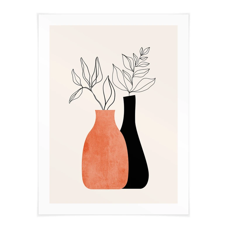Poster Vazen in zwart en oranje - Kubistika 