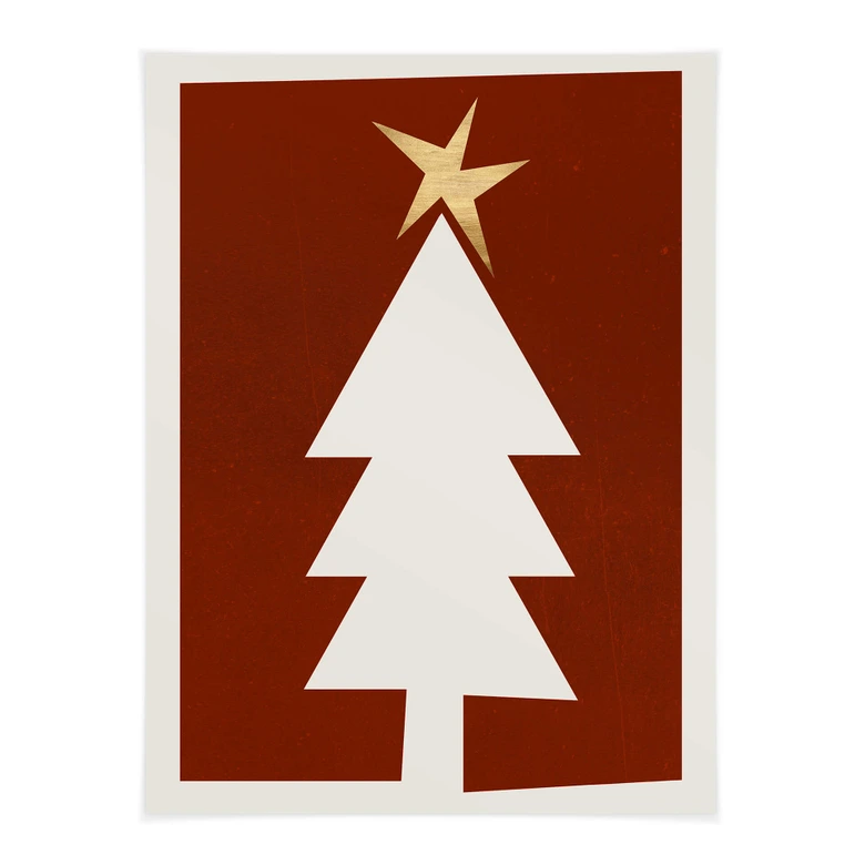 Poster Kubistika - Kerstboom met Gouden Ster - Kerstposter 