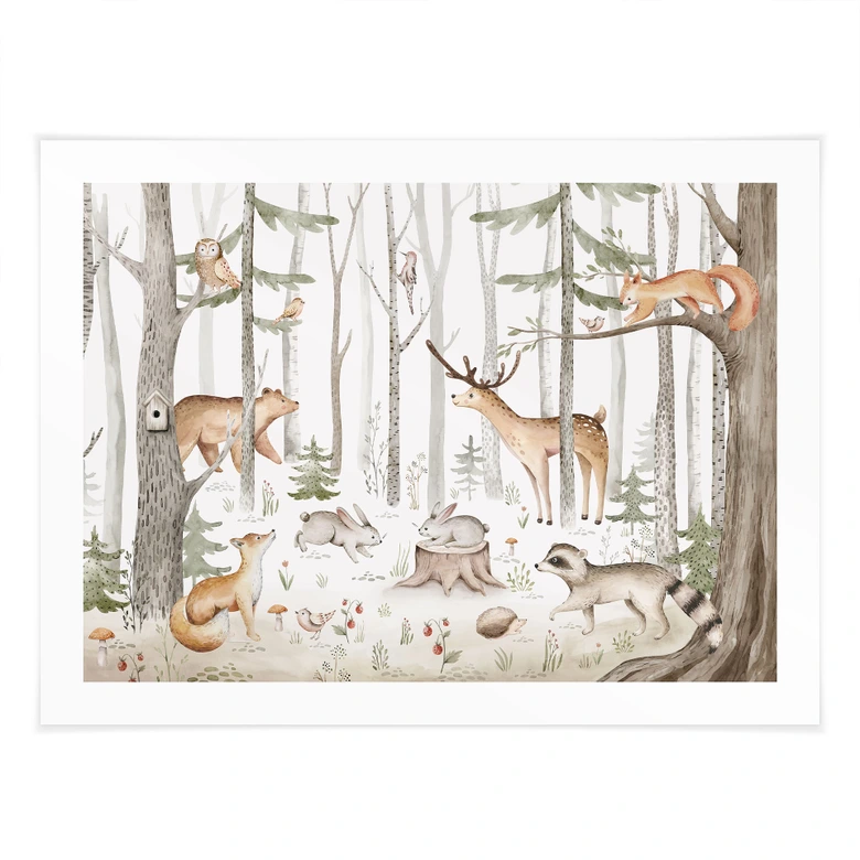Poster med djur för barn - Äventyr med skogens djur - Kvilis 