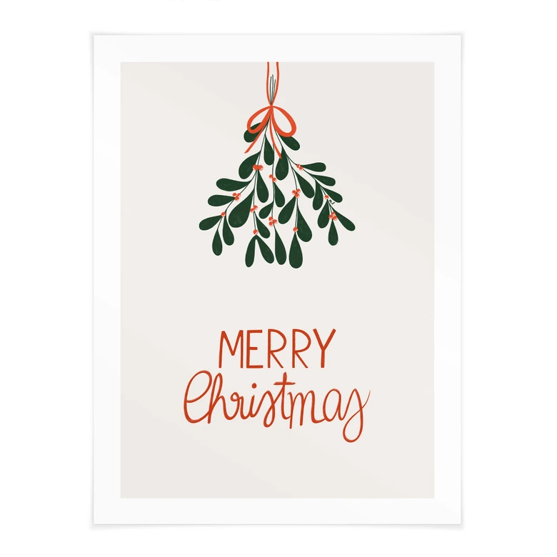 Poster de Noël Merry Christmas avec du gui - Menina Lisboa 