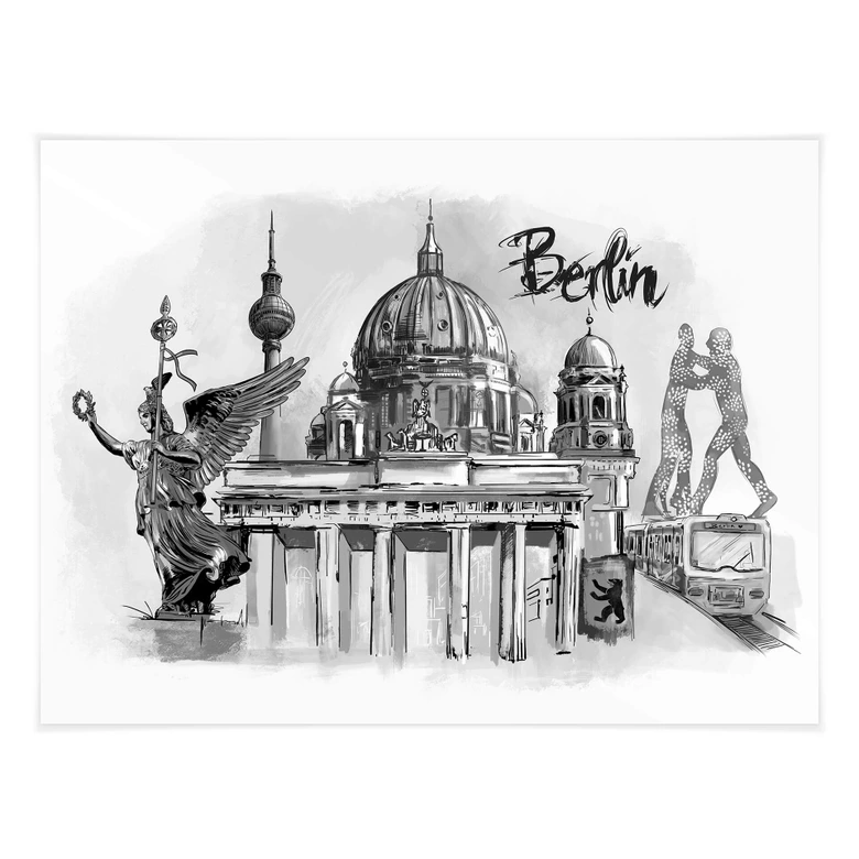 Poster Love your City - Berlijn zwart wit 