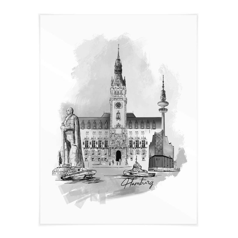 Plakat Hamburg - czarno-biały - Pokochaj swoje miasto 