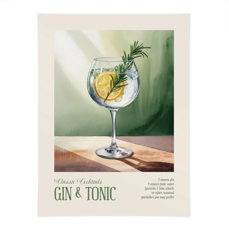 Cocktail time-out plakat med gin og tonic | Til køkken og spisestue - Magnusson 