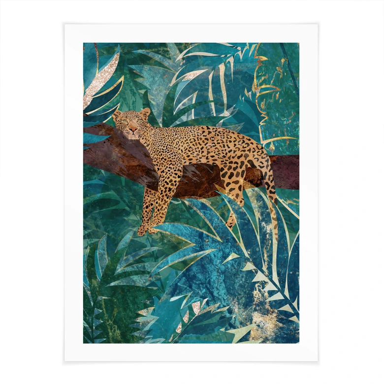 Poster Leopard im smaragdgrünen Dschungel - Manovski 
