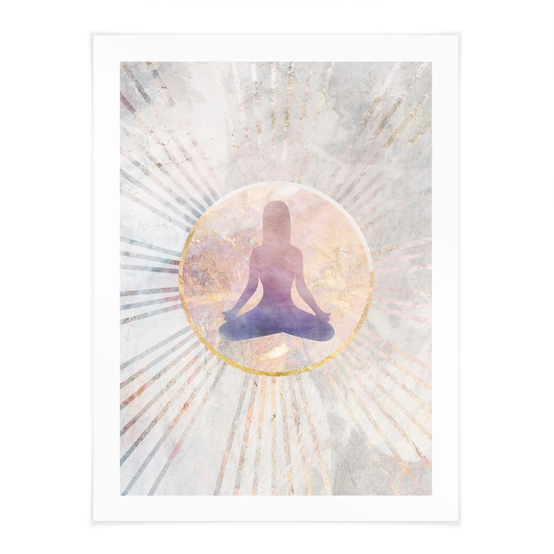 Plakat med lotusstilling - Meditation i det gyldne lys - Manovski 