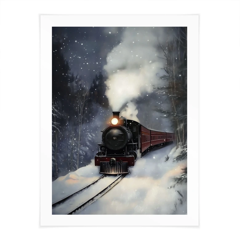 Poster Winter - Dampflok im verschneiten Wald - Melloi Art Prints 