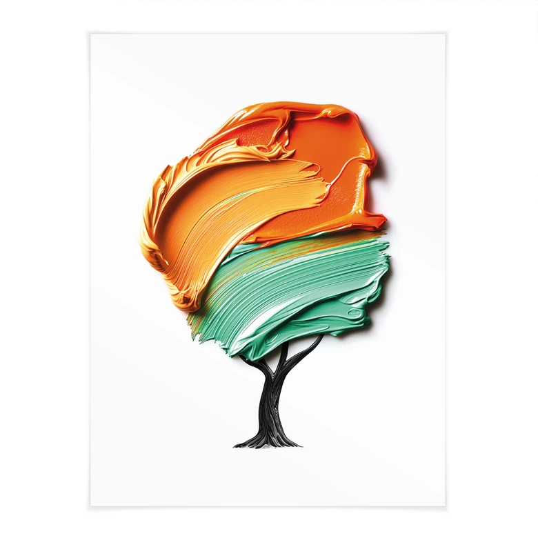 Poster Baum mit oranger und grüner 3D-Krone - Mielu 