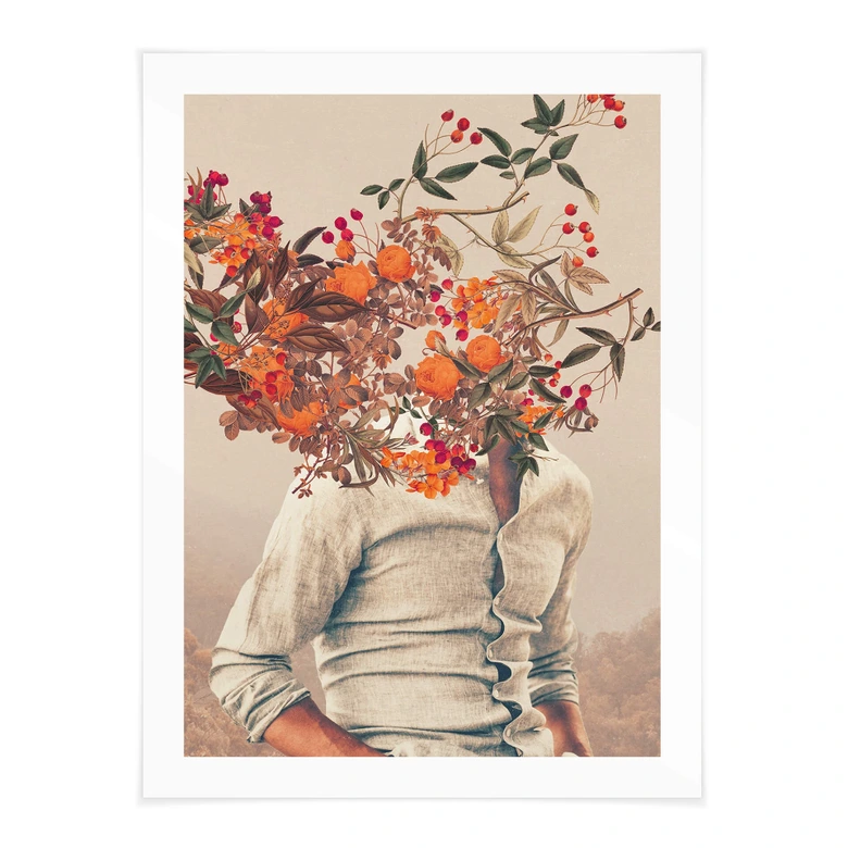 Poster Moth - Mann mit Blumen - Surreale Kunst 
