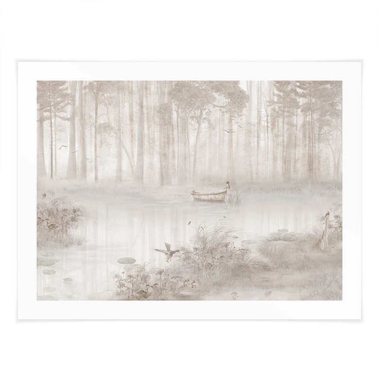 Poster Wald am See im Nebel in Beige - Ms Tiff 