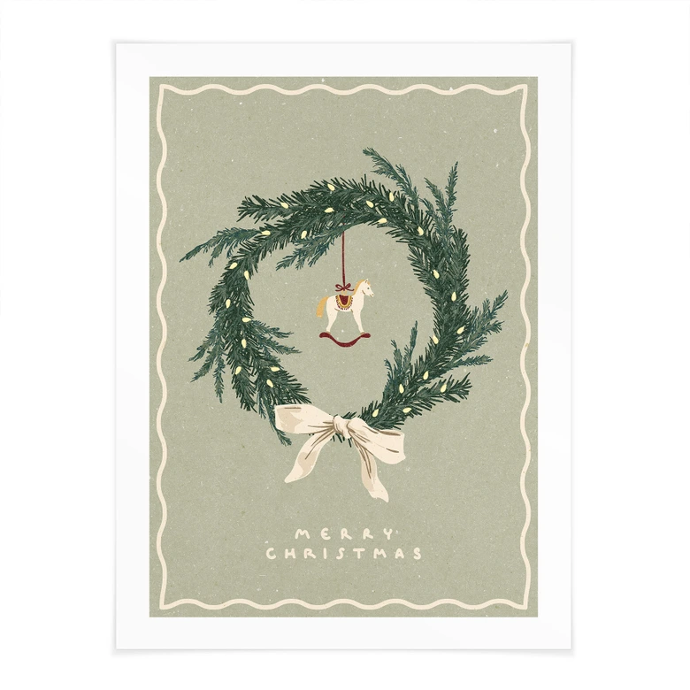 Poster fürs Wohnzimmer - Weihnachtskranz mit Schaukelpferd - NKTN 
