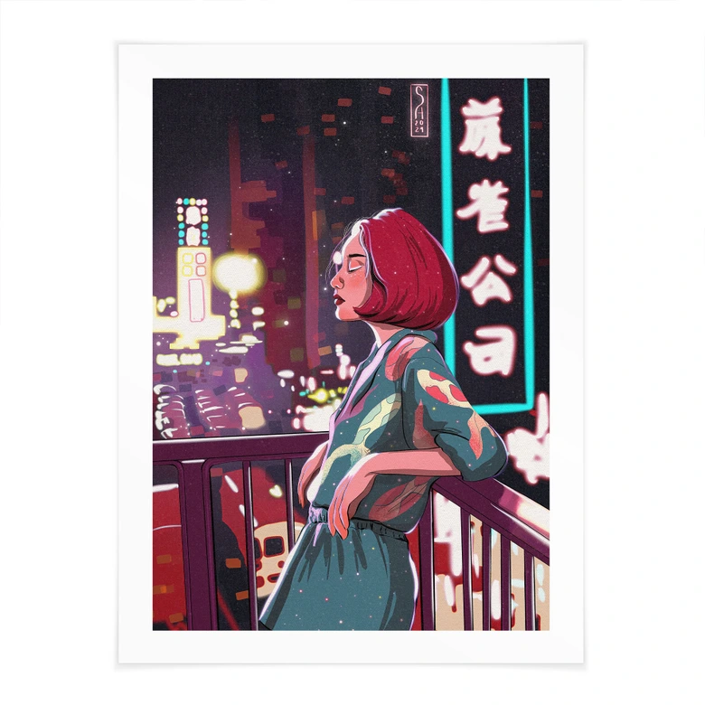 Plakat-pige på en balkon i Japan - Oliveira 