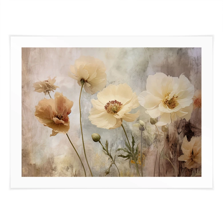 Poster Blumenpracht in warmen Pastelltönen | Blumenposter - Paksoylu 