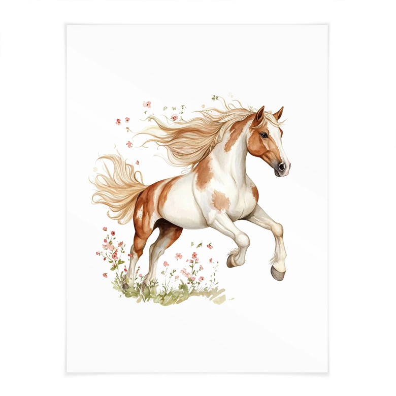 Poster Horse gallop in the flower meadow | Animal art for children 