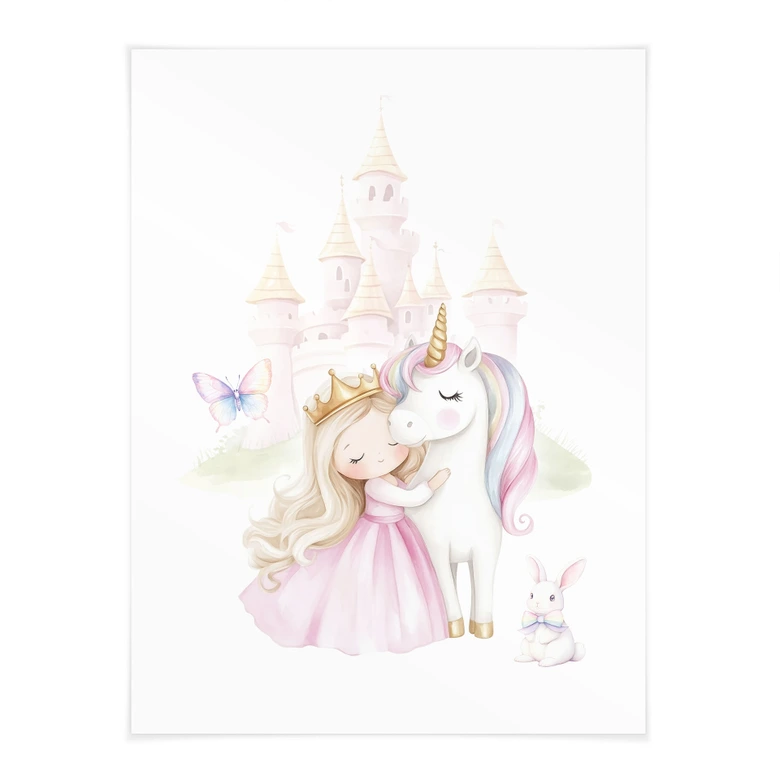 Poster für Kinder - Prinzessin und Einhorn im Märchen 